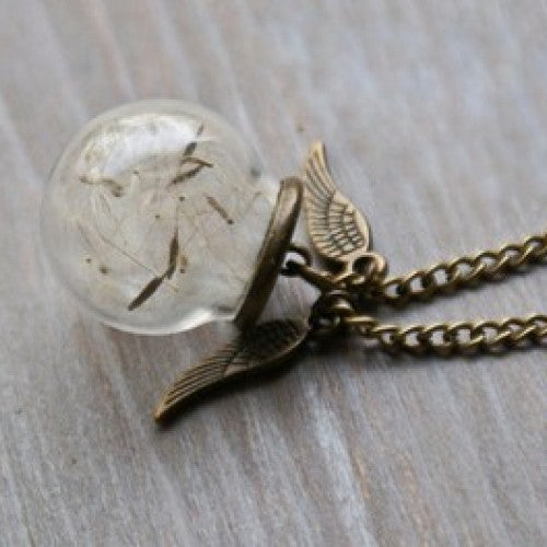 DIY Dry Flower Pendant Necklace Glass Vial Harry Potter Angel Wings Wish Dandelion Necklace