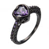 Women Bridal Ring Wedding Engagement JewelryBig Heart Amethyst Zircon Ring Elegant Black Gold Filled CZ