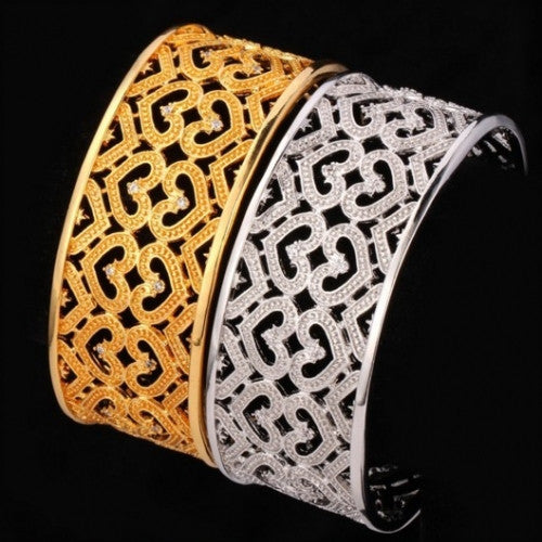 Jewelry Romantic Women Gift Round Bracelet Bangle ,Heart Pattern Cuff Bracelet 2015 Platinum/18K Real Gold Plated Zirconia